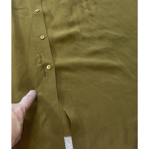 Eileen Fisher Green Button Down Women Size 3X Shirt Classic Designer Silk Flaw - Picture 2 of 8